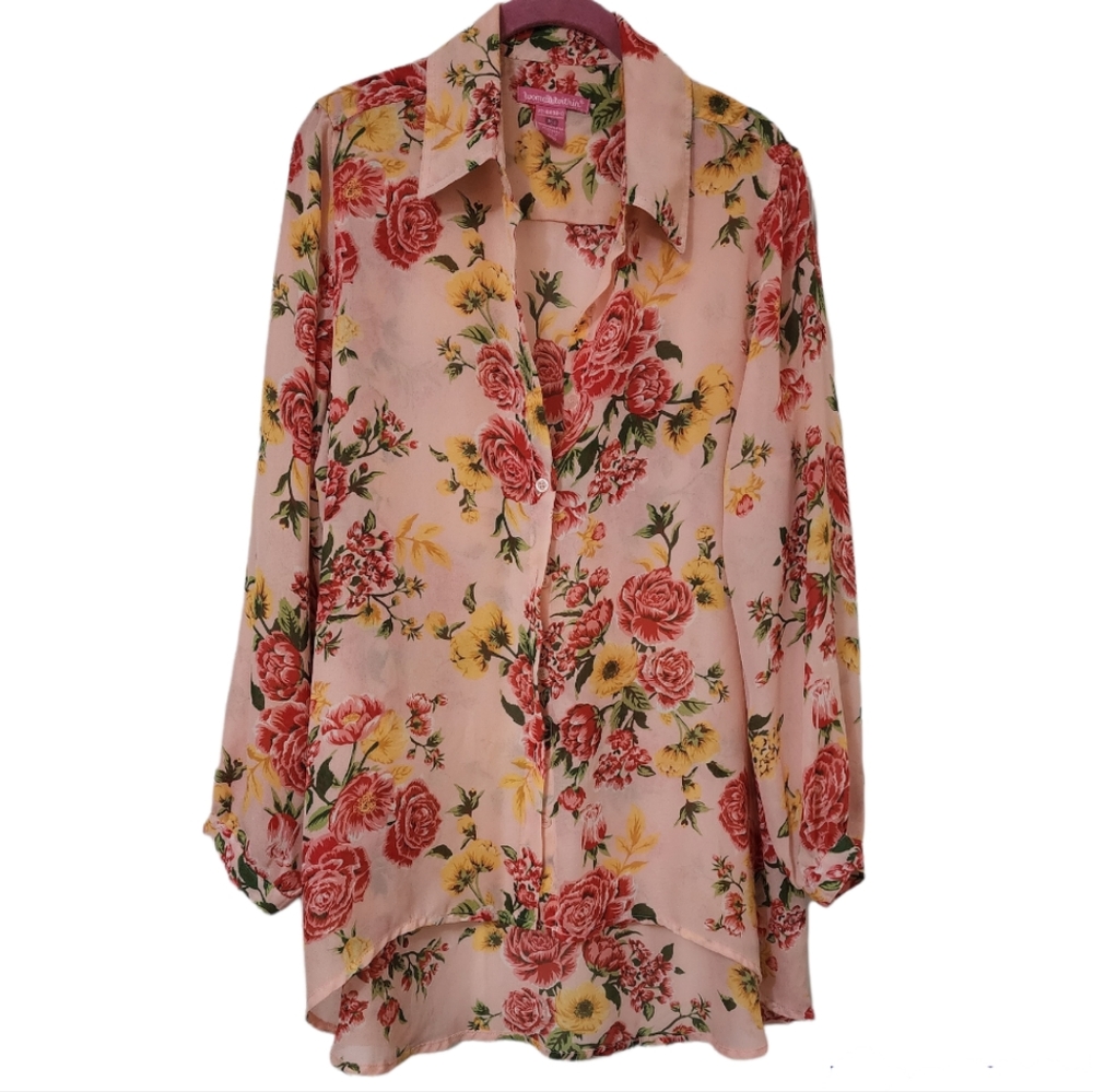 Floral Hi-low Button Down Blouse